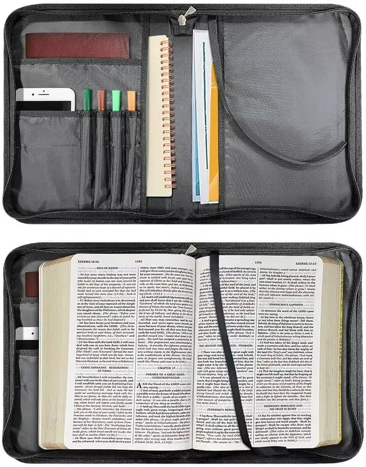 Abstract Aztec Geometric Print Bible Case for Women Hope and Love Leather Bible Cover with Shoulder Strap and Handle Sturdy Bible Protector Zippered Bible Bag with Pen Slots, M