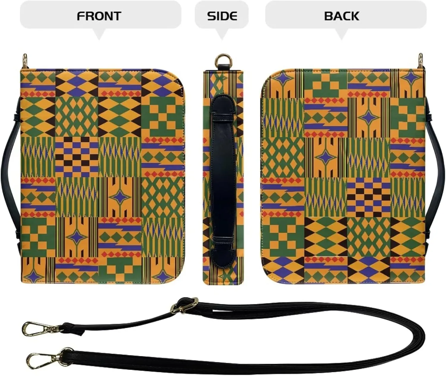 Abstract Aztec Geometric Print Bible Case for Women Hope and Love Leather Bible Cover with Shoulder Strap and Handle Sturdy Bible Protector Zippered Bible Bag with Pen Slots, M