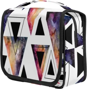 Abstract Geometric Triangle Travel Toiletry Bag for Women Portable Waterproof Travel Makeup Bag with Hanging Hook Makeup Cosmetic Organizer for Travel Business Trip Camping Bathroom