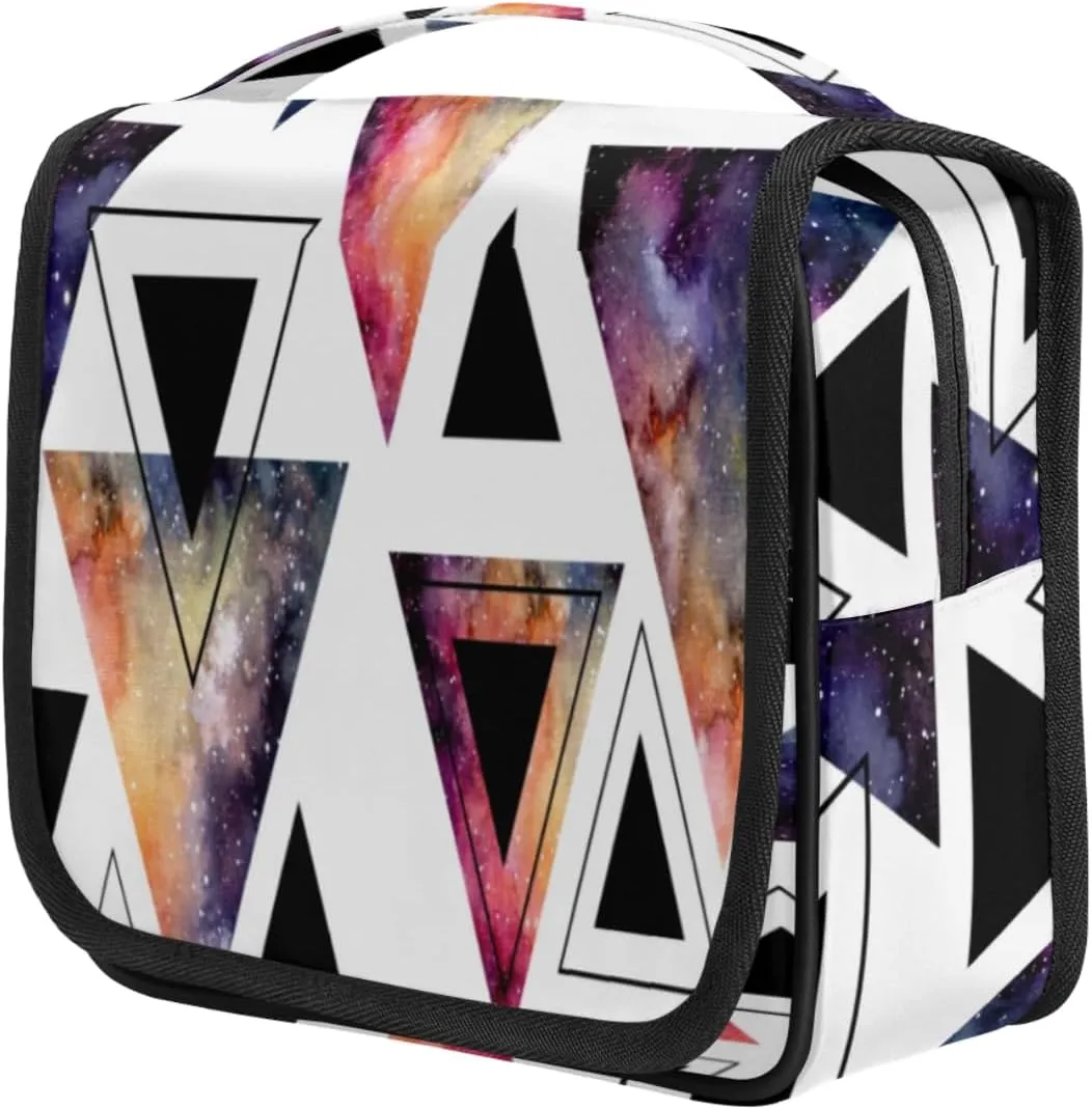Abstract Geometric Triangle Travel Toiletry Bag for Women Portable Waterproof Travel Makeup Bag with Hanging Hook Makeup Cosmetic Organizer for Travel Business Trip Camping Bathroom