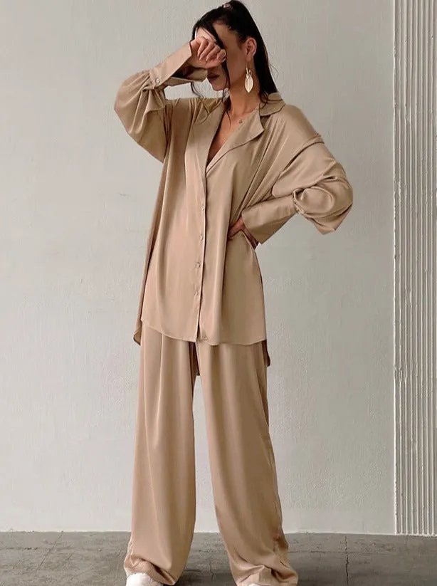Adelina Long-sleeved two-piece pajamas with baggy pants