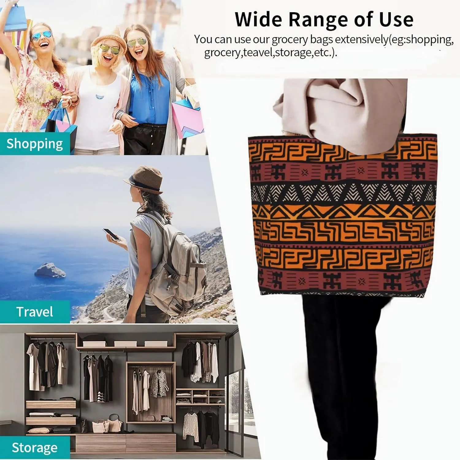 African Ethnic Shoulder Tote Bags Tribe Casual Bag African Shoulder Handbags Shopping Handbag Grocery Bags