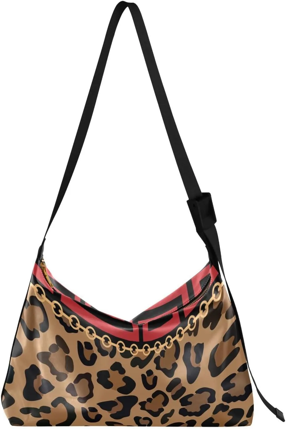 ALAZA Leopard Print Gold Chain Chinese Style Geometric Womens Tote Bag Leather Shoulder Bag For Women Men Large Hobo Cross Body Bags Handbag