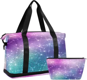 ALAZA Space Cosmic Constellation with Stars Travel Duffel Bag for Women Men Sports Gym Bag with Shoe Compartment Tote Weekender Overnight Bag with Wet Pocket for Travel, Gym,Yoga,Swimming