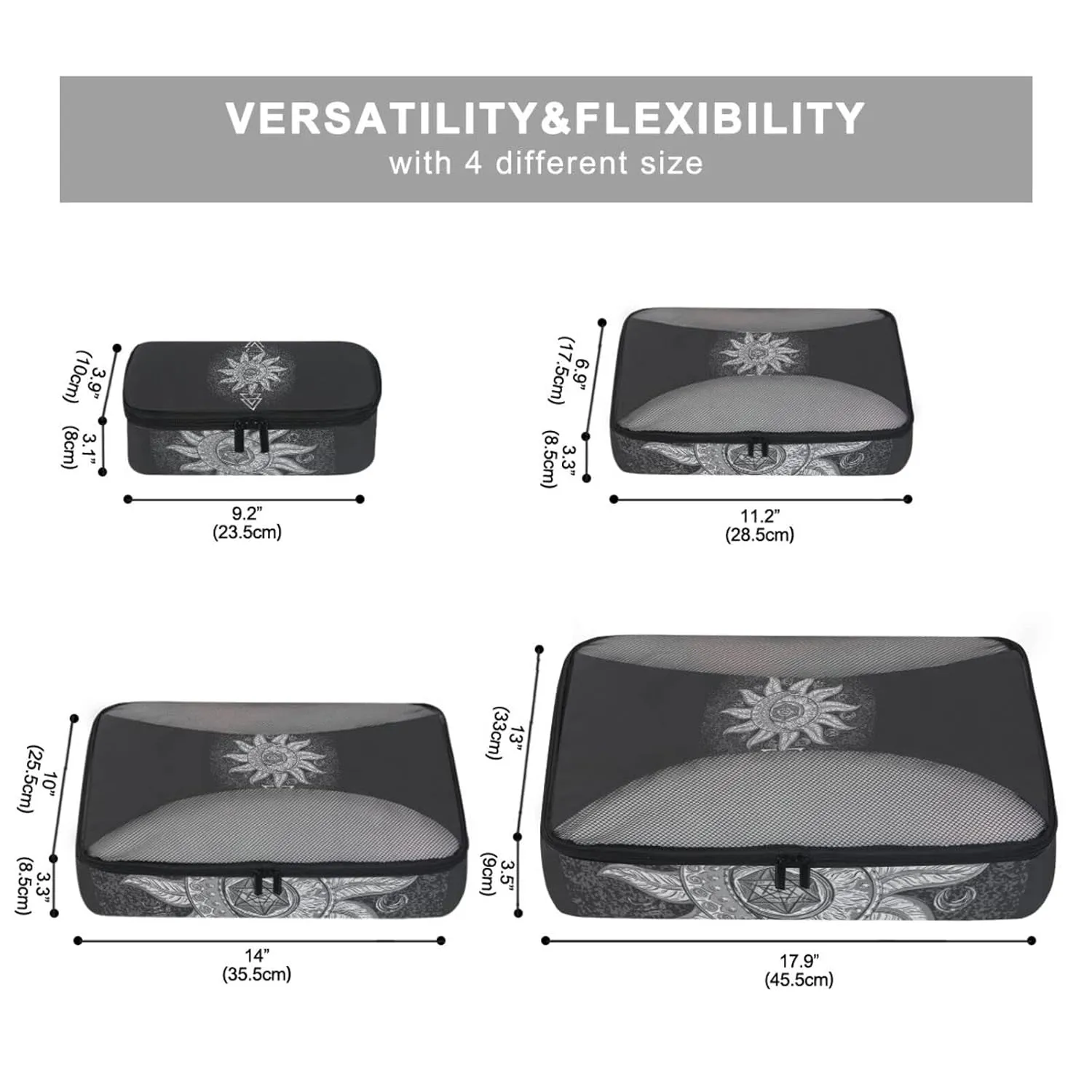 Alchemy Symbols Planet Icon Magic, Astrology, Mystery, Occultism 4 Set Packing Cubes, Travel Packing Organizers, 600D Oxford Cloth Toiletry Storage Bag, Luggage Mesh Bags for Accessories