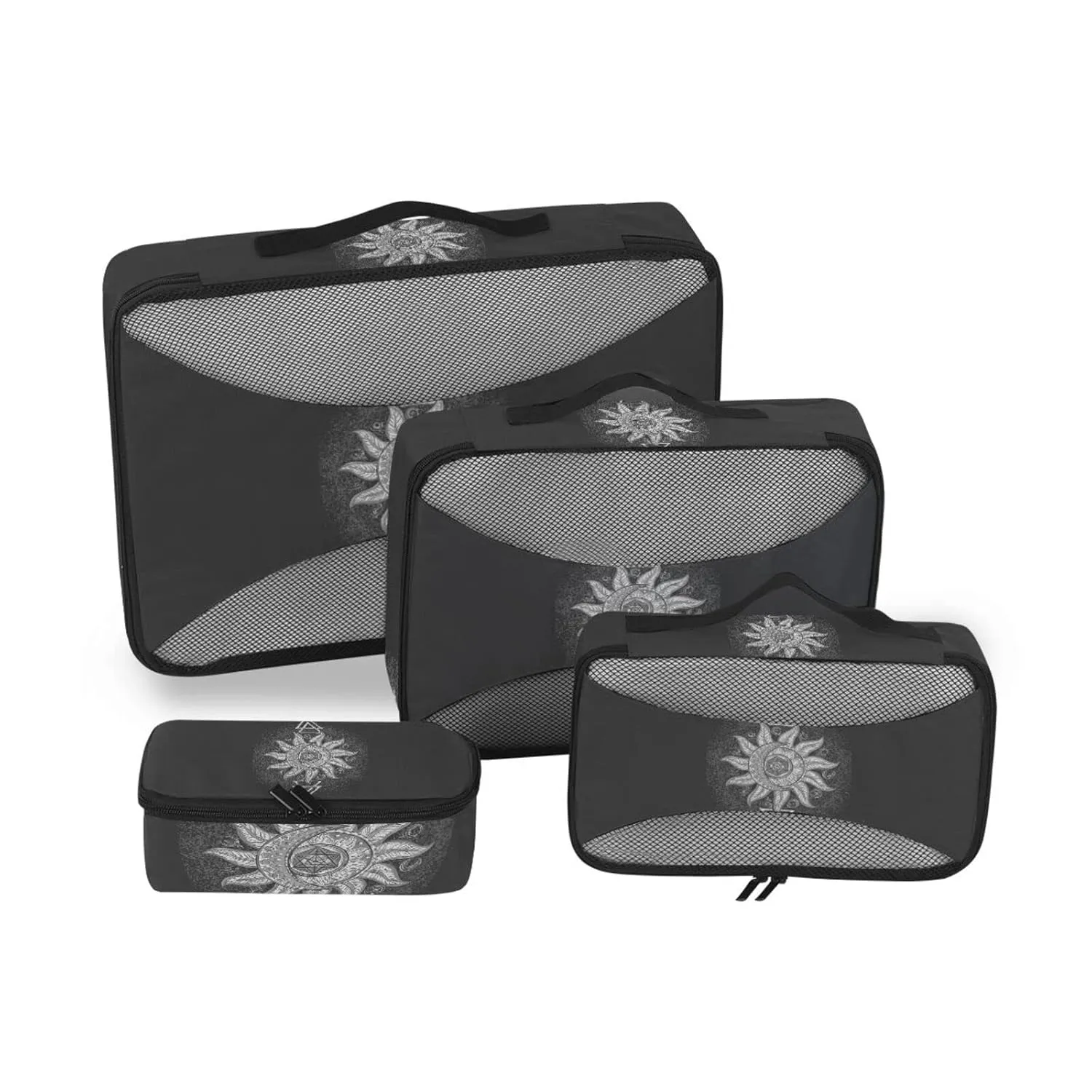 Alchemy Symbols Planet Icon Magic, Astrology, Mystery, Occultism 4 Set Packing Cubes, Travel Packing Organizers, 600D Oxford Cloth Toiletry Storage Bag, Luggage Mesh Bags for Accessories