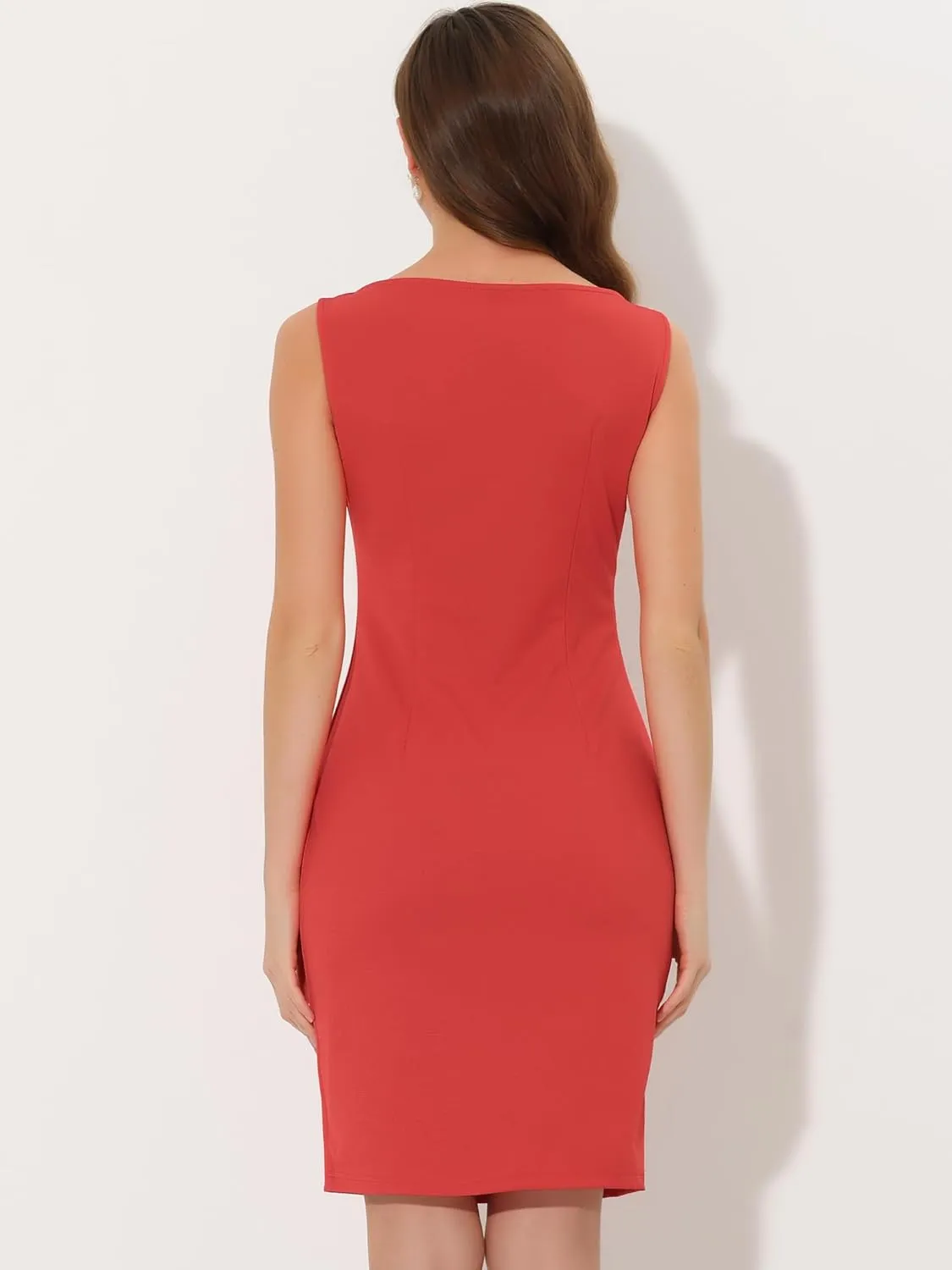 Allegra K Sleeveless Sheath Dress for Women's 2024 Boat Neck Teacher Casual Office Dresses