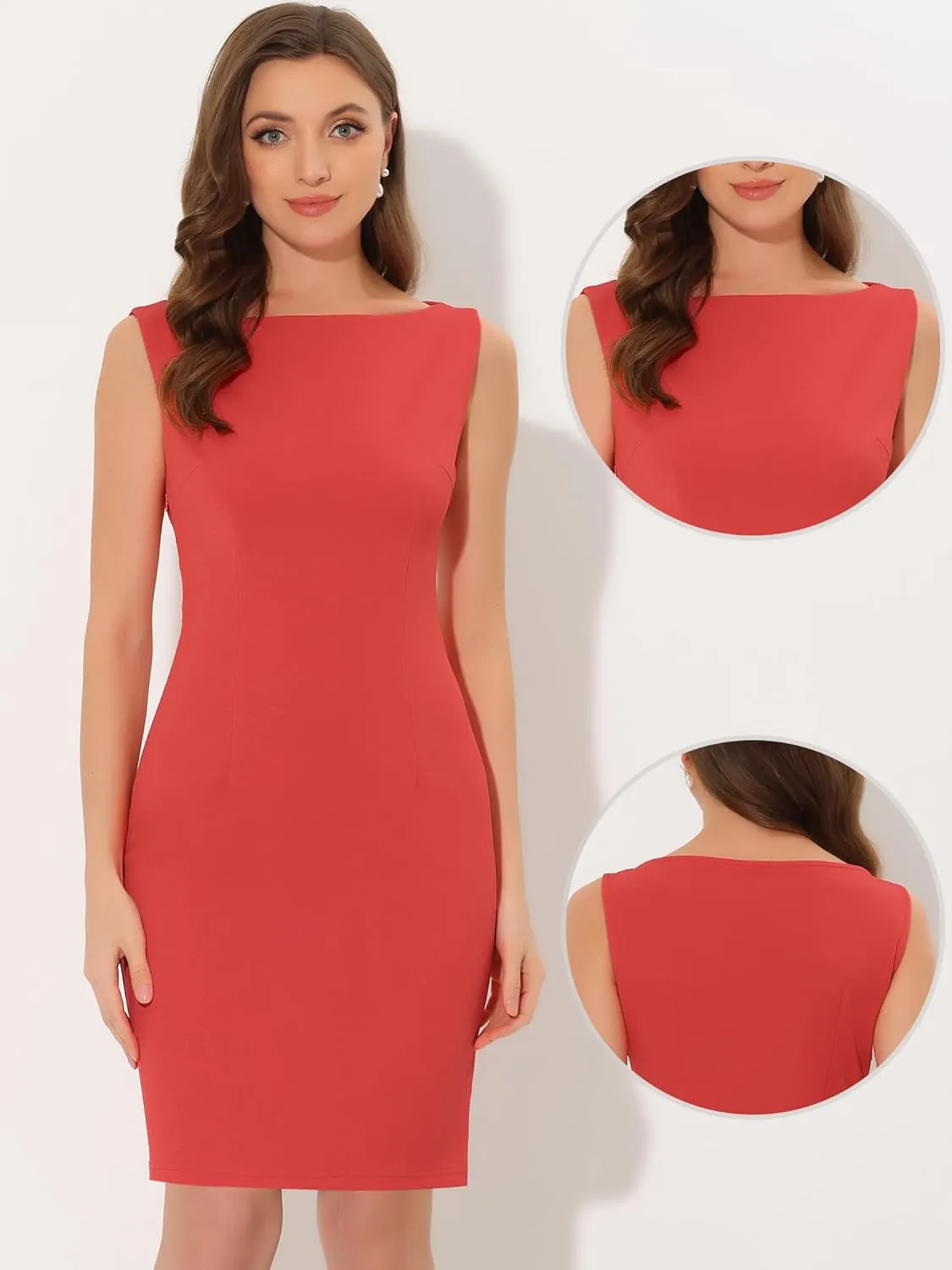 Allegra K Sleeveless Sheath Dress for Women's 2024 Boat Neck Teacher Casual Office Dresses