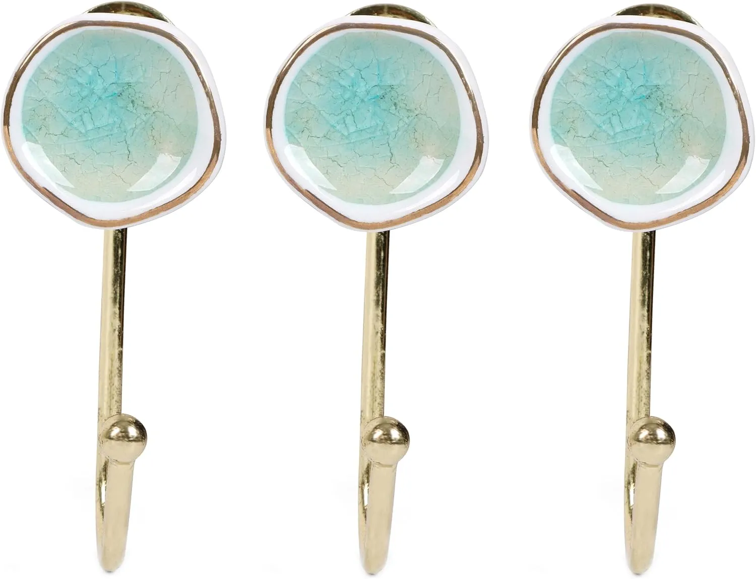 Alpha Living Home Set of 3 Ceramic Wall Hooks – Light Mint Decorative Hooks for Towels, Robes, Hats, Bags & Scarves – Chrome Iron Base – Bathroom, Kitchen, or Entryway Wall Mount – 2.25" Round