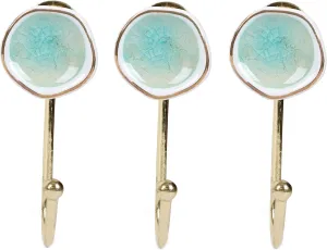 Alpha Living Home Set of 3 Ceramic Wall Hooks – Light Mint Decorative Hooks for Towels, Robes, Hats, Bags & Scarves – Chrome Iron Base – Bathroom, Kitchen, or Entryway Wall Mount – 2.25" Round
