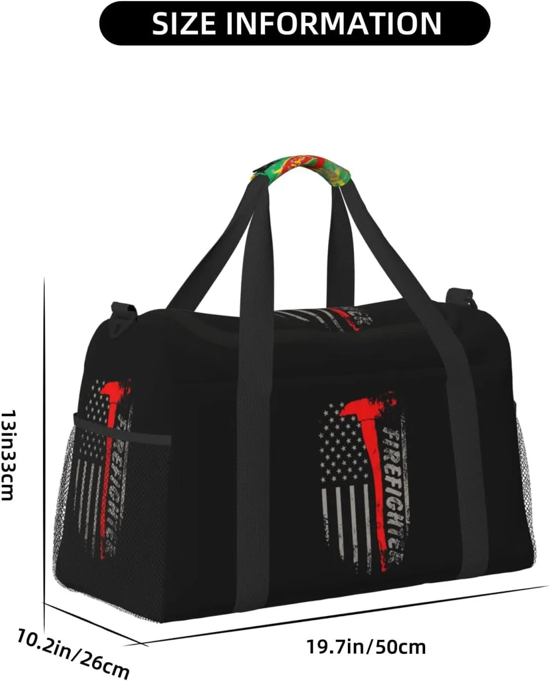 American Flag Firefighter Travel Duffel Bag Large Foldable Waterproof Overnight Bag For Beach Swim Bags Pool Sports Gym