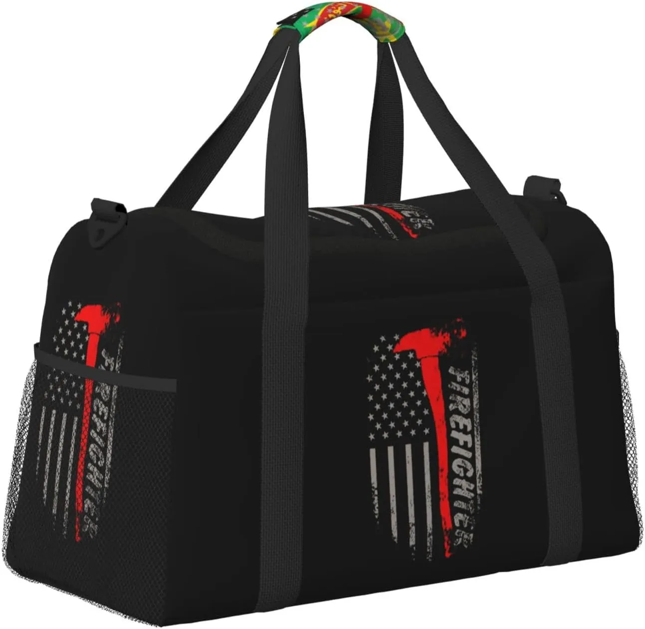 American Flag Firefighter Travel Duffel Bag Large Foldable Waterproof Overnight Bag For Beach Swim Bags Pool Sports Gym