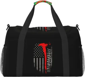 American Flag Firefighter Travel Duffel Bag Large Foldable Waterproof Overnight Bag For Beach Swim Bags Pool Sports Gym