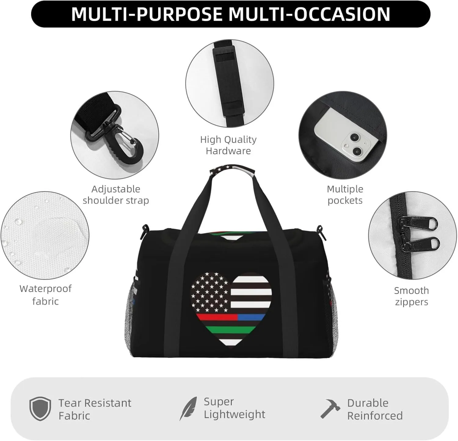 American Flag Love Travel Duffel Bag Large Foldable Waterproof Overnight Bag For Beach Swim Bags Pool Sports Gym