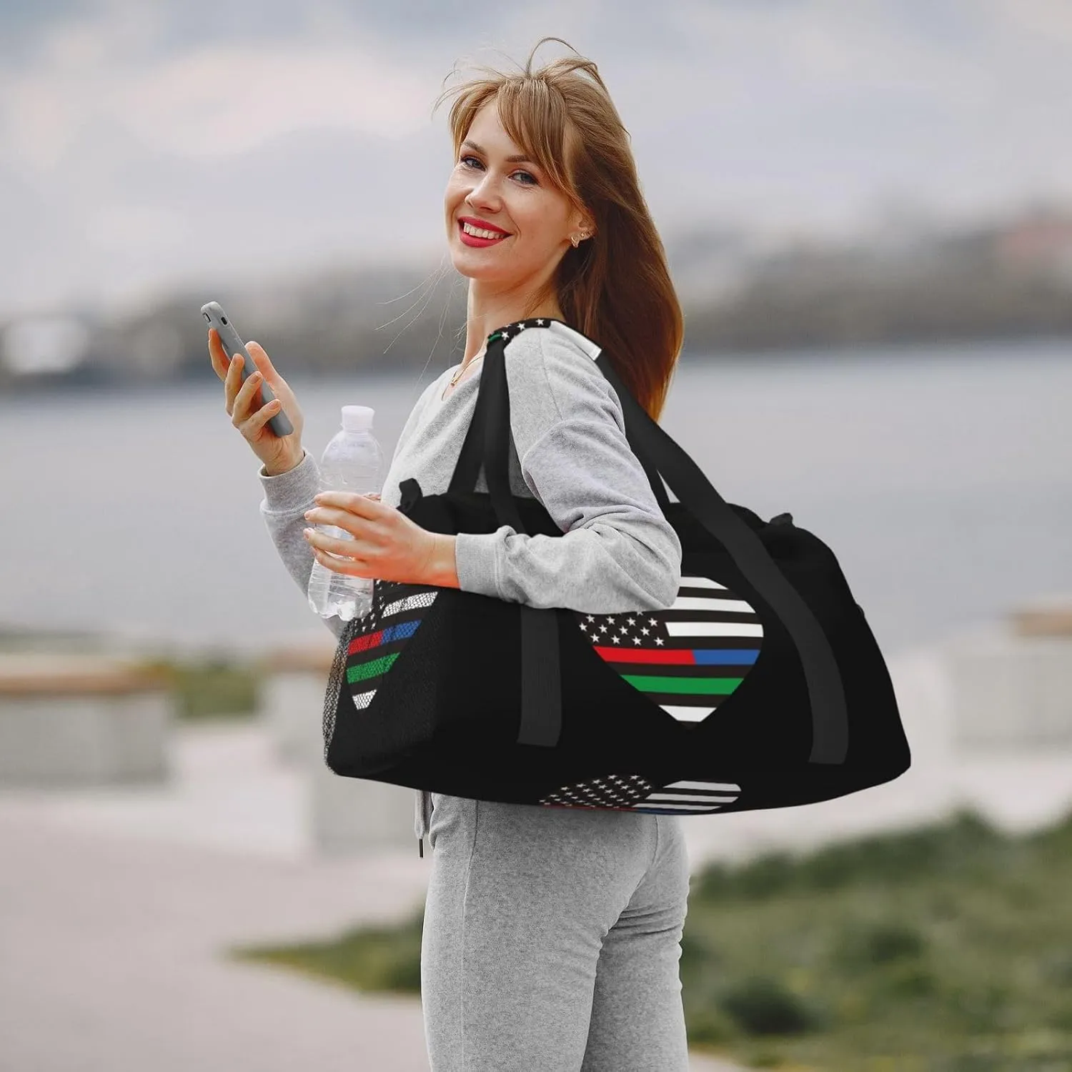 American Flag Love Travel Duffel Bag Large Foldable Waterproof Overnight Bag For Beach Swim Bags Pool Sports Gym