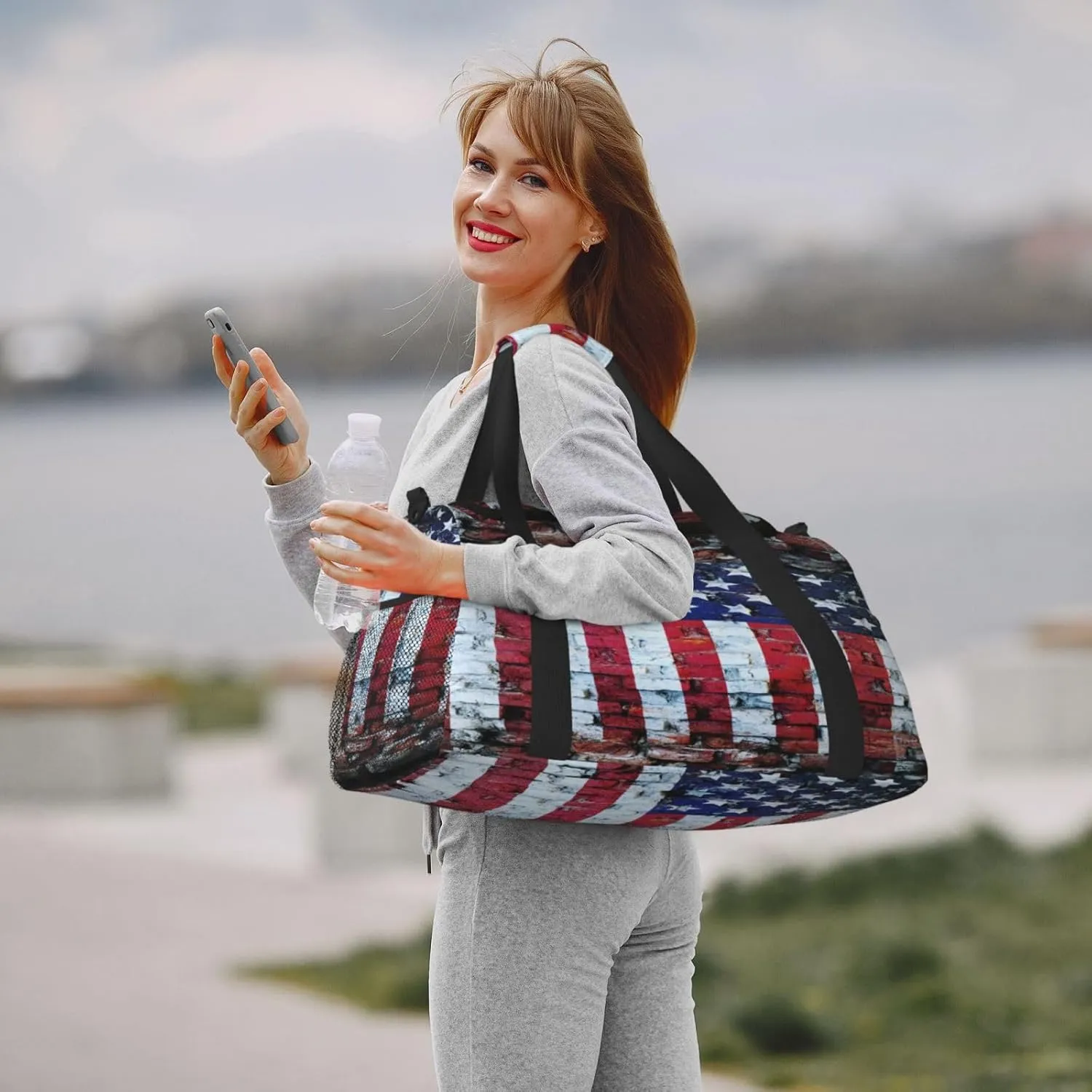 American Flag Travel Duffel Bag Large Foldable Waterproof Overnight Bag For Beach Swim Bags Pool Sports Gym