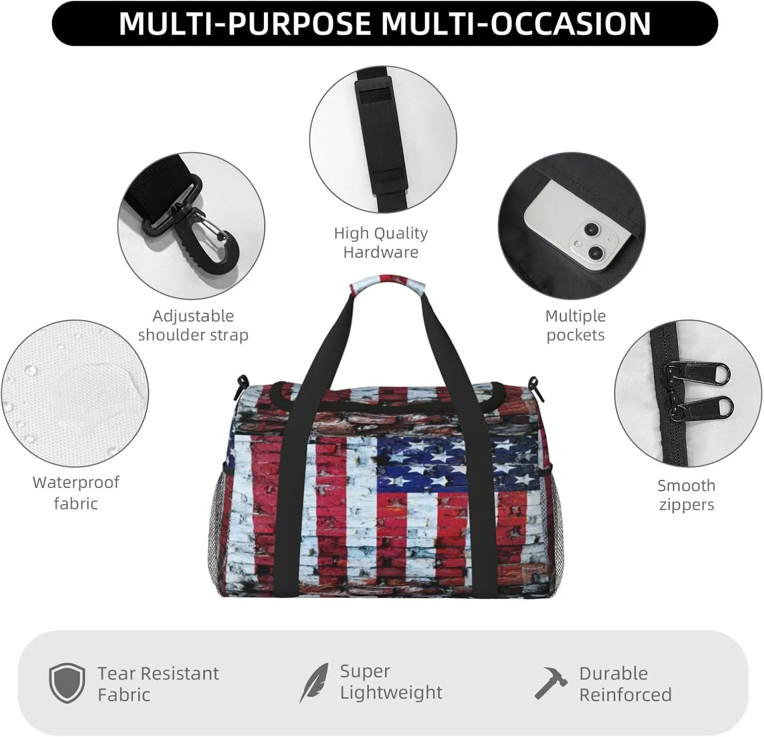 American Flag Travel Duffel Bag Large Foldable Waterproof Overnight Bag For Beach Swim Bags Pool Sports Gym