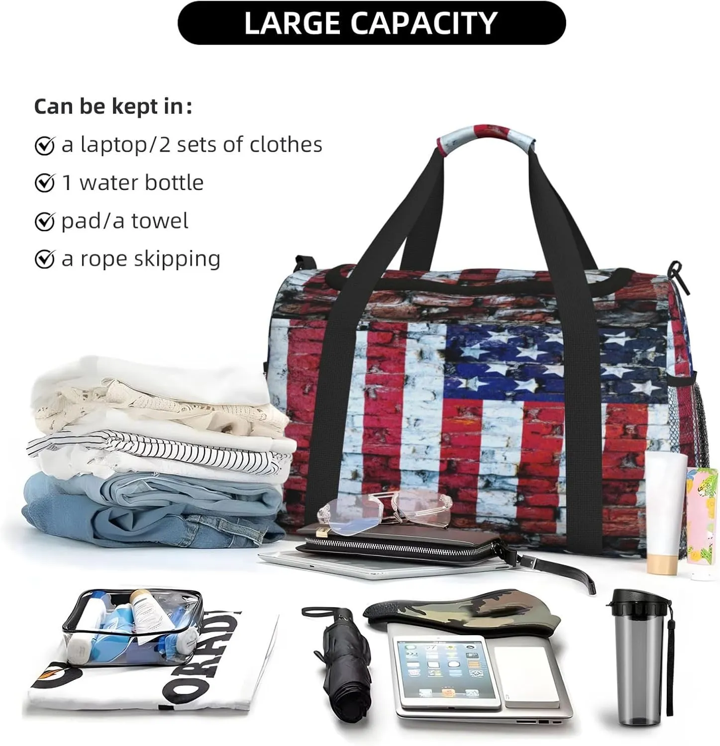 American Flag Travel Duffel Bag Large Foldable Waterproof Overnight Bag For Beach Swim Bags Pool Sports Gym