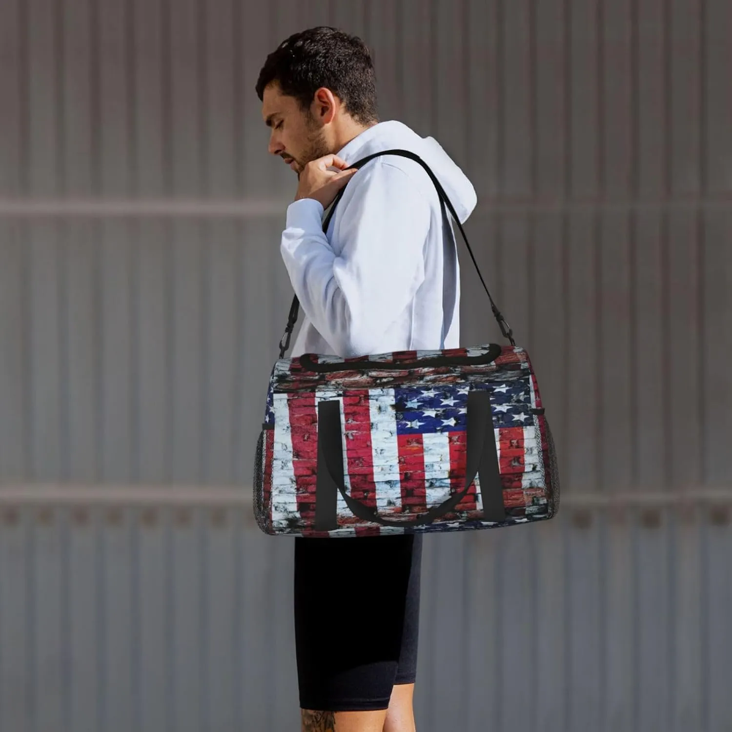 American Flag Travel Duffel Bag Large Foldable Waterproof Overnight Bag For Beach Swim Bags Pool Sports Gym