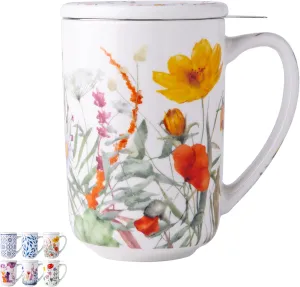 AmorArc Porcelain Tea Mug with Infuser and Lid, 18 Oz Tea Cup Strainer with Tea Bag Holder for Loose Leaf Tea, Steeping Coffee Mug for House-warming Wedding Birthday Gift, ATC037