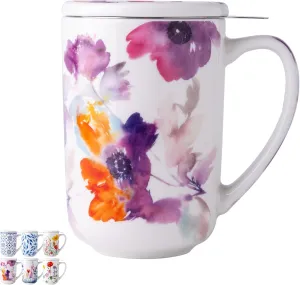AmorArc Porcelain Tea Mug with Infuser and Lids, 18 Oz Large Cup Strainer with Bag Holder for Loose Leaf Tea, Steeping Coffee Mug for House-warming Wedding Birthday Gift
