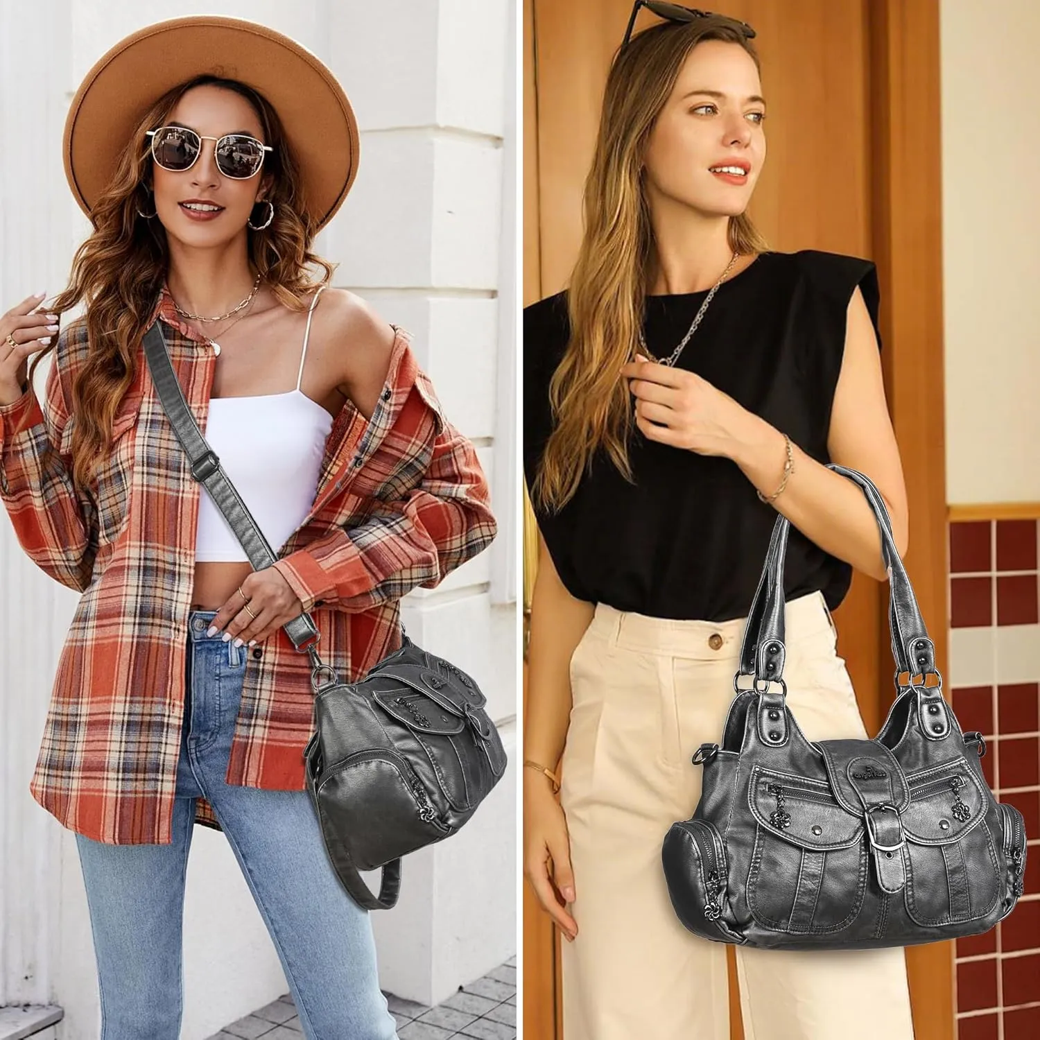 Angel Kiss Hobo Bags for Women Vegan Leather Shoulder Purses and Handbags Ladies Roomy Tote Bags Purse with Crossbody Strap