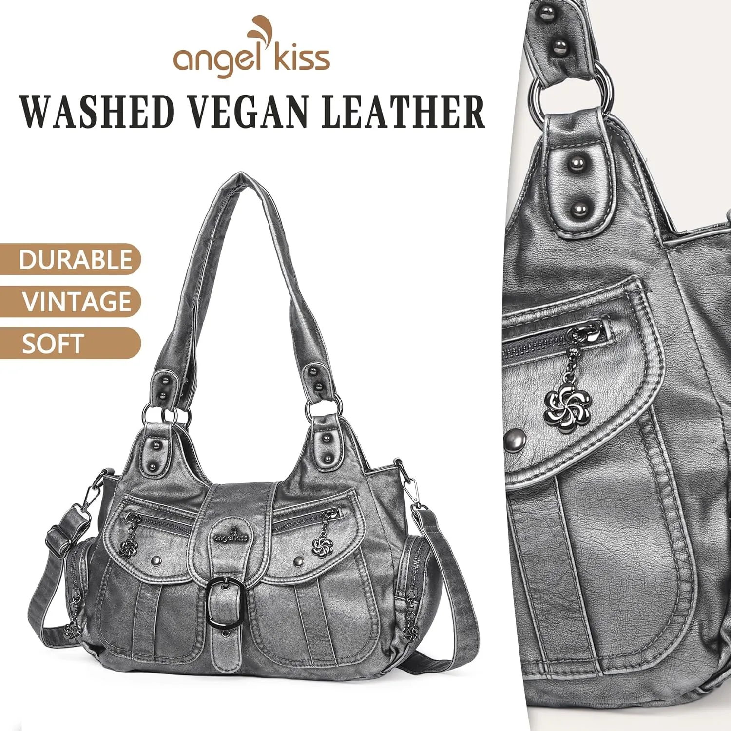 Angel Kiss Hobo Bags for Women Vegan Leather Shoulder Purses and Handbags Ladies Roomy Tote Bags Purse with Crossbody Strap