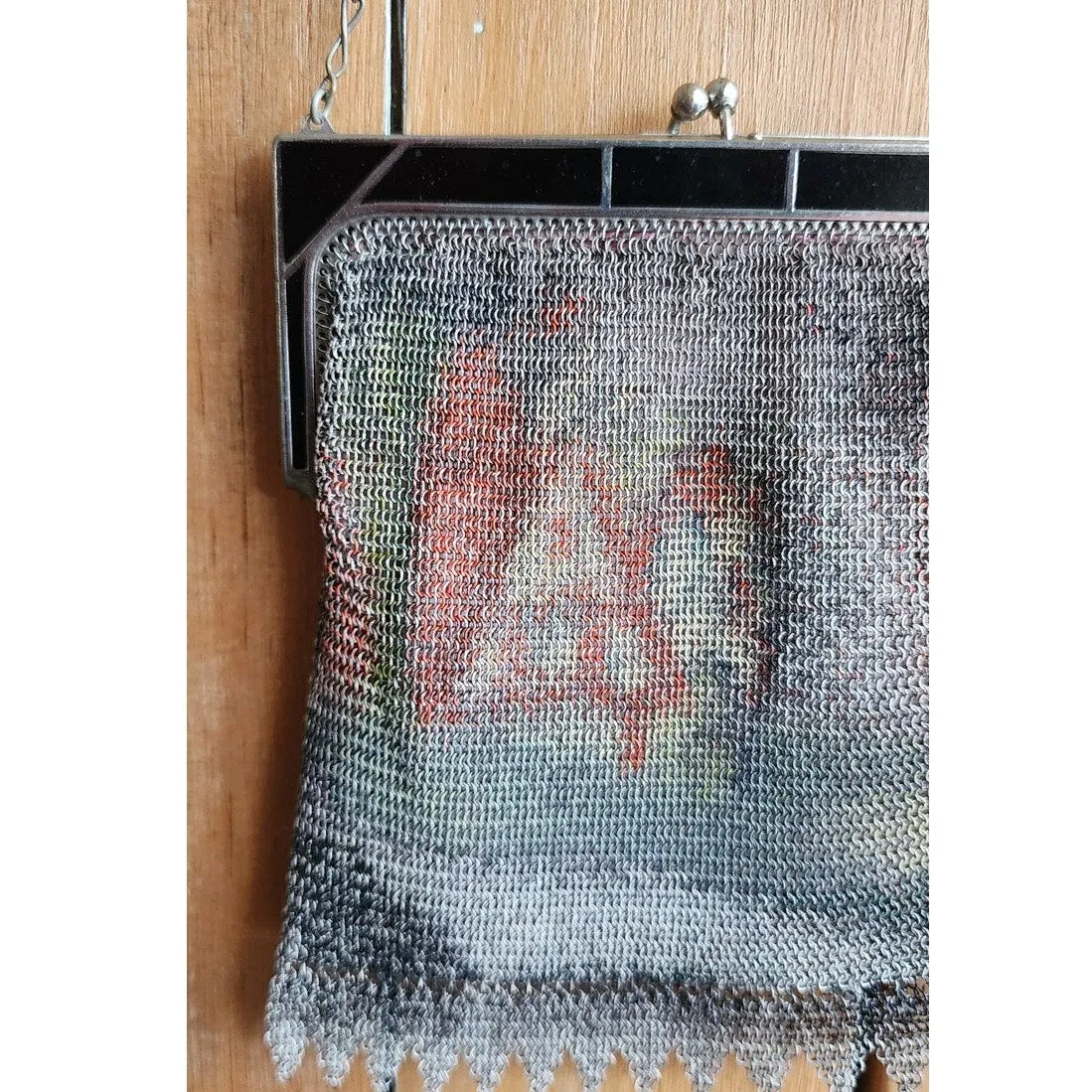 Antique Mesh Chain Purse Whiting Davis Village Scene Enamel Frame