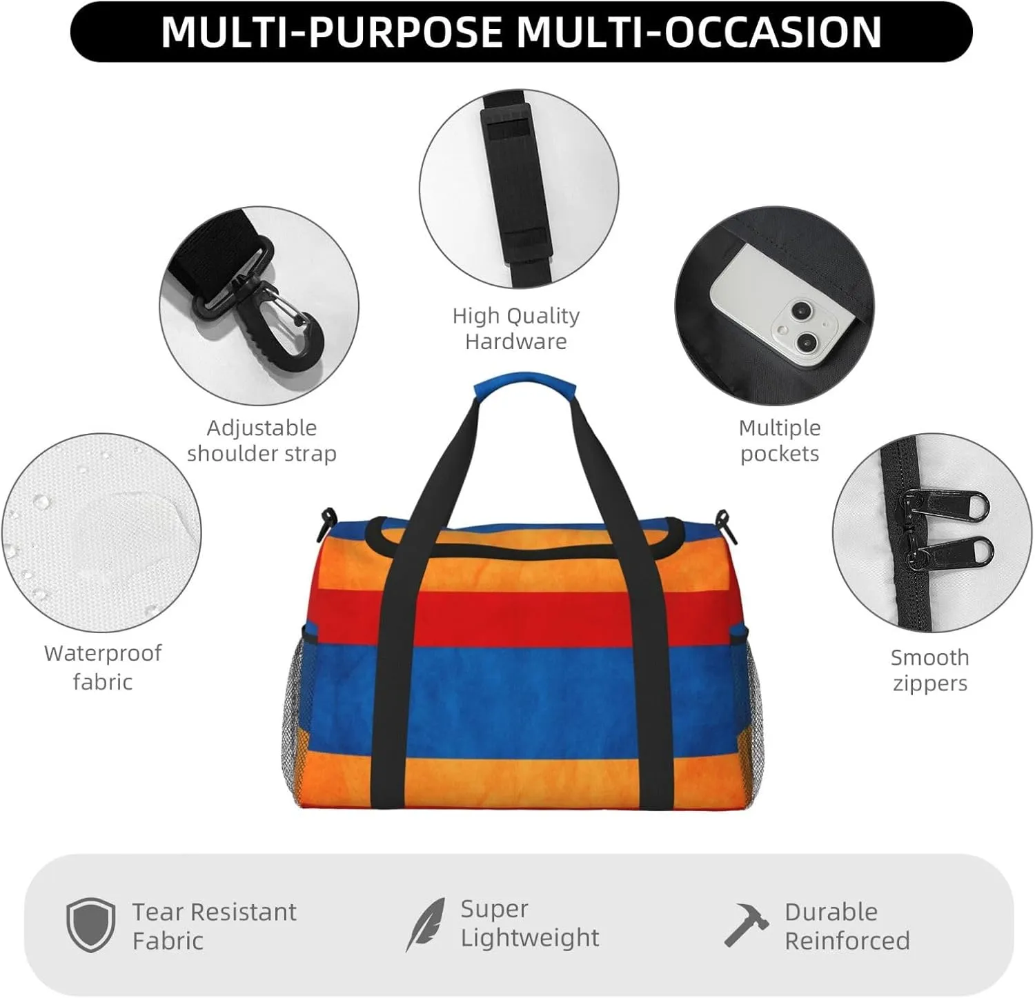 Armenia Grungy Flag Travel Duffel Bag Large Foldable Waterproof Overnight Bag For Beach Swim Bags Pool Sports Gym