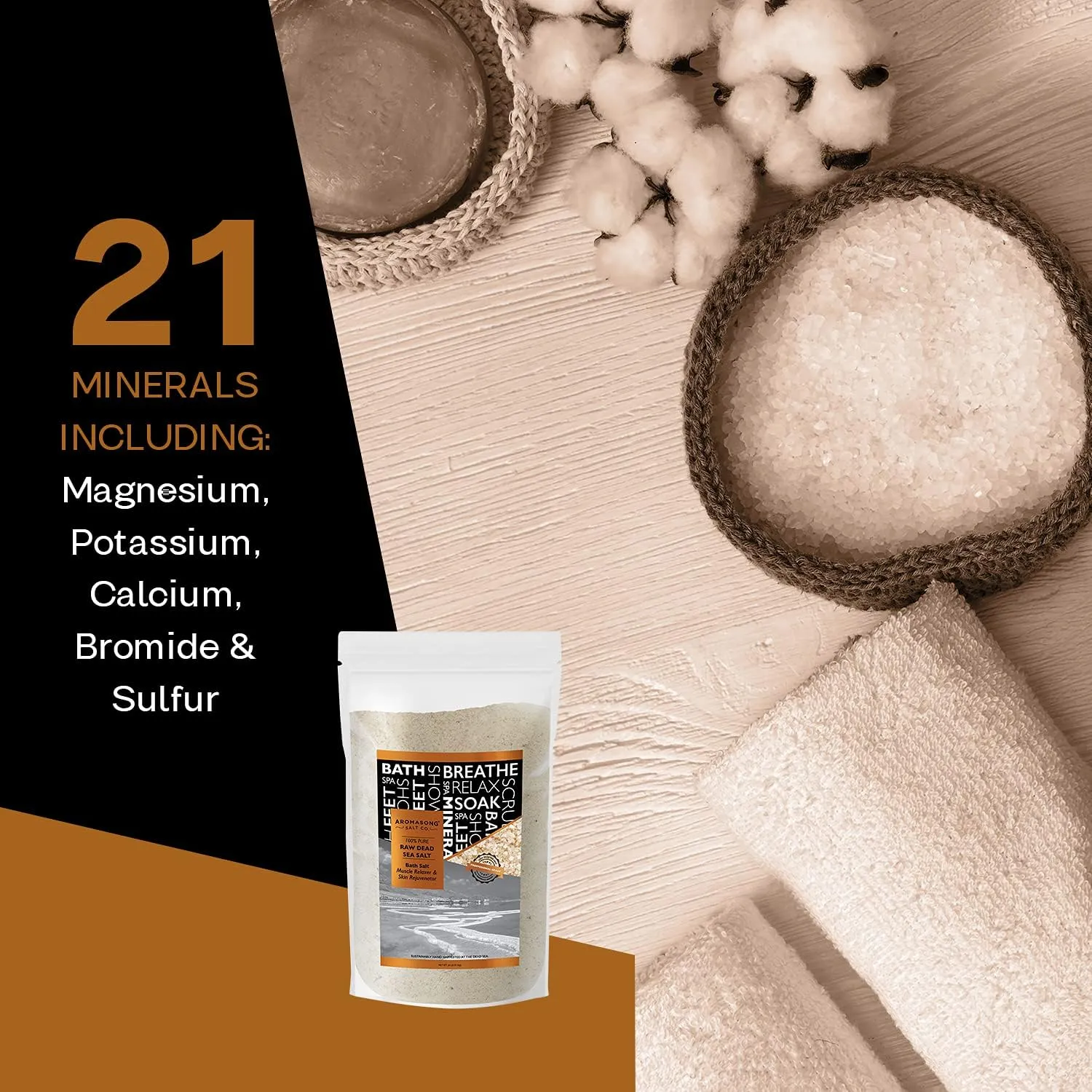 Aromasong Raw Dead Sea Salt for Soaking - Minimal Cleaned Bath Salt Soak - 10 Lbs (2 x 5 lb. Bags) Bulk Resealable Pack - Leaves Your Skin Softer Then Epsom Salt