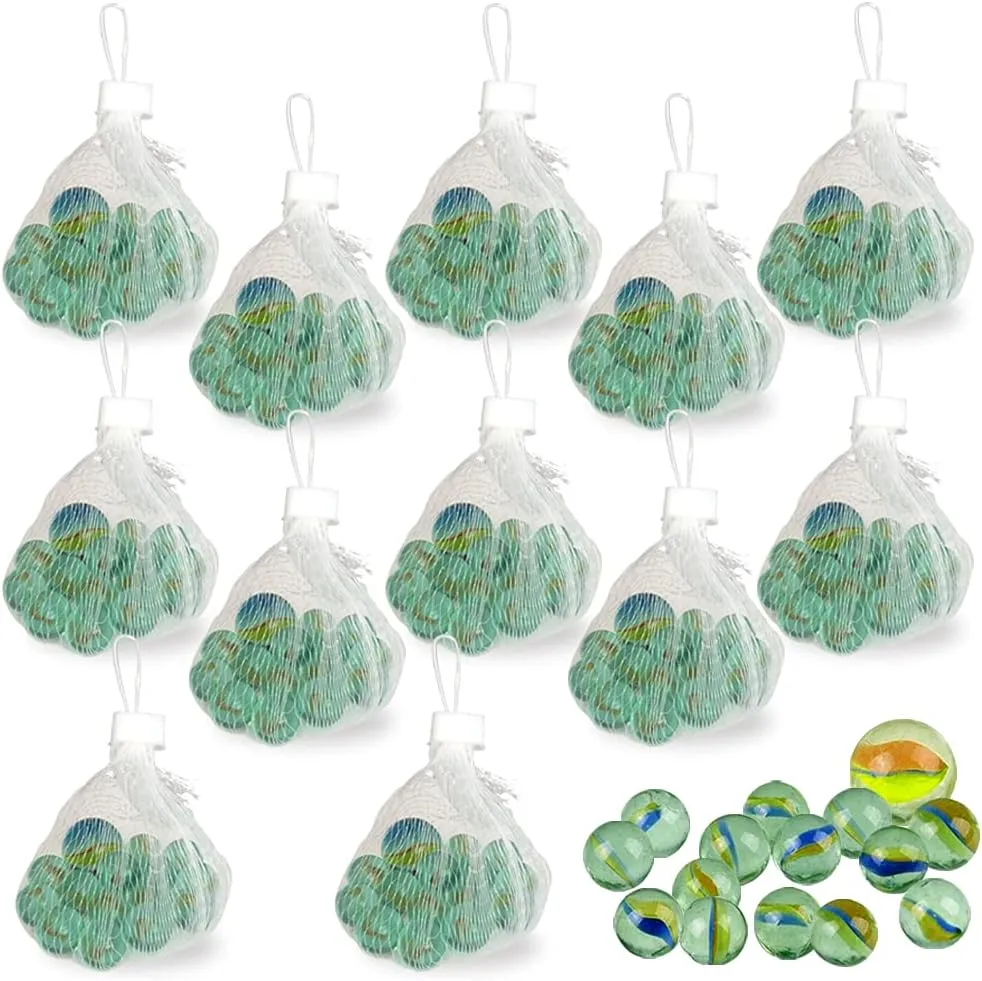 ArtCreativity Pack of 12 Bag of Marbles - Glass Marbles 180Pcs - Include 14 Marble and 1 Shooter Marble Per Pack - Fun Indoor and Outdoor Toys, Great Game Party Favors and Pinata Fillers