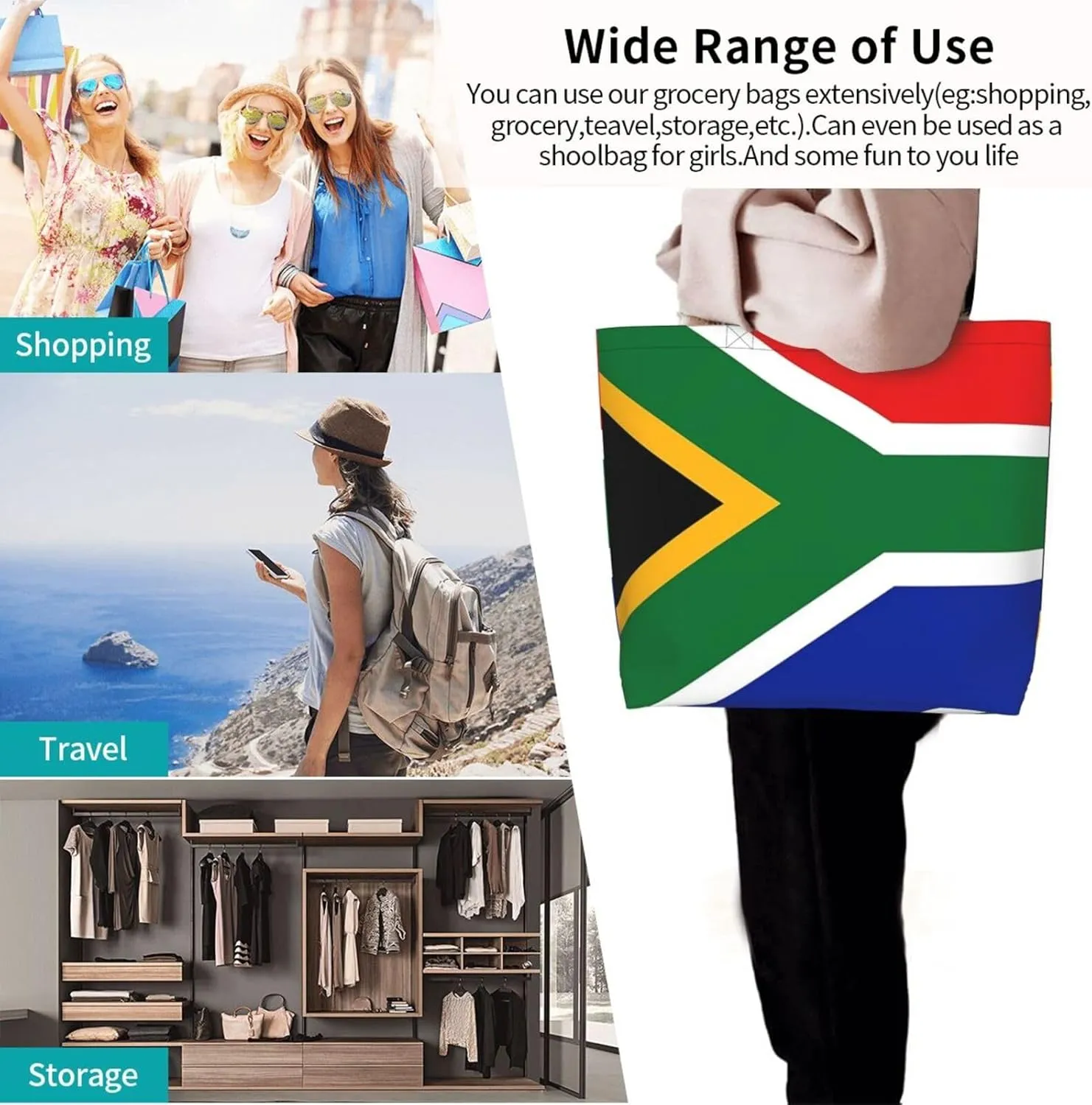 ASYG Cute Flag Tote Bag Large Women Casual Shoulder Bag Handbag Reusable Patriotic Shopping Grocery Bag