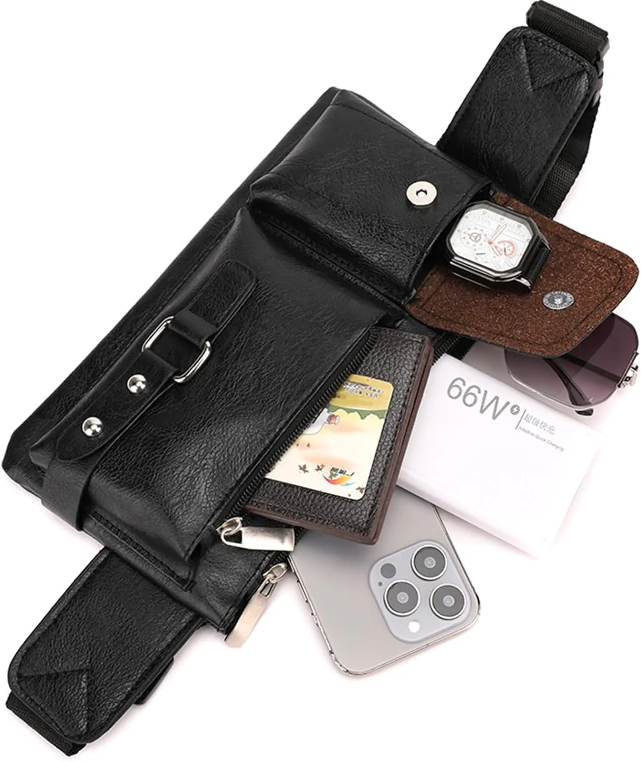 Ausion PU Leather Waist Bag for Outdoor & Casual Use - Spacious Crossbody Fanny Pack with Multi-Zipper Compartments, Secure Carry for Phones, Wallets & Keys, Ideal Gift for Travelers