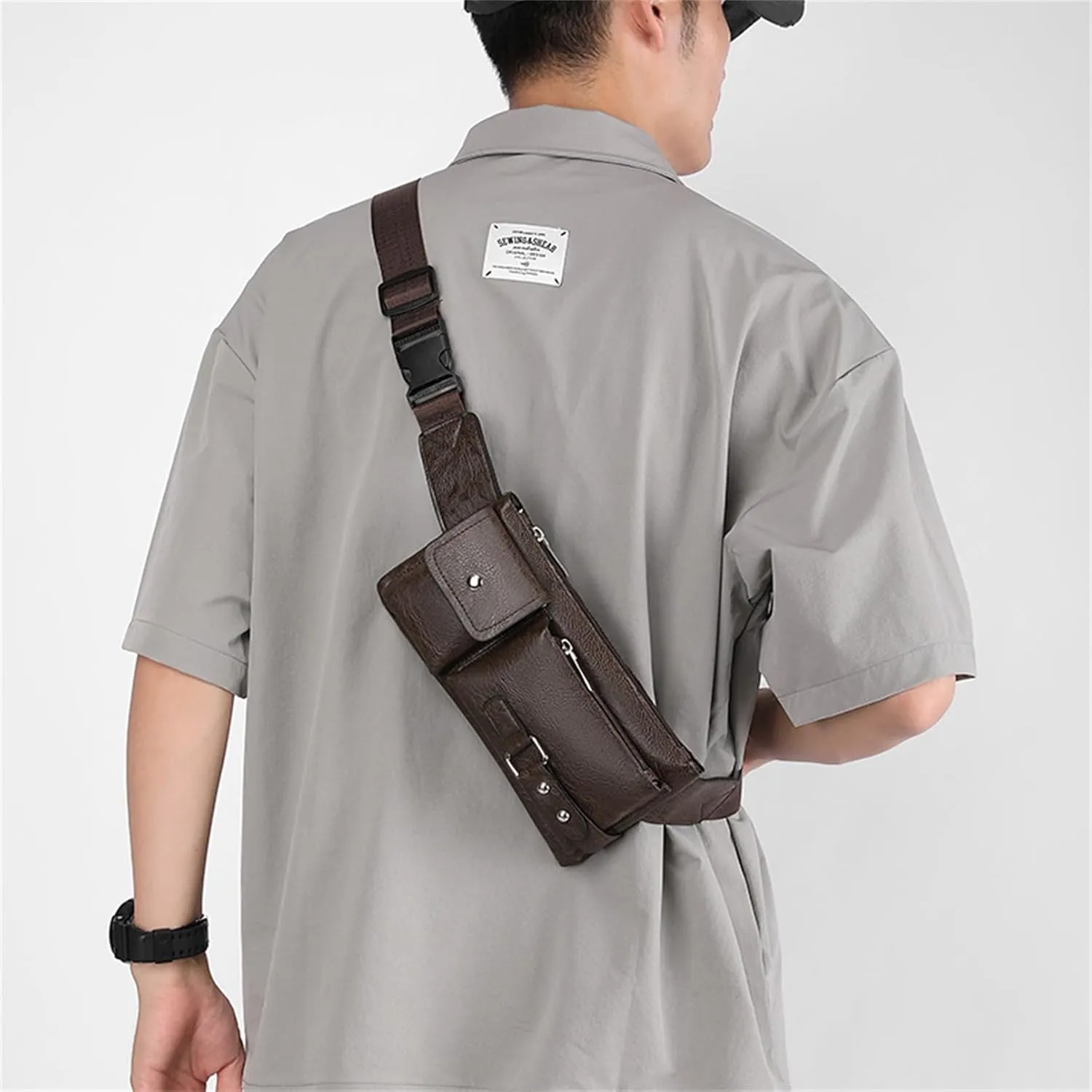 Ausion PU Leather Waist Bag for Outdoor & Casual Use - Spacious Crossbody Fanny Pack with Multi-Zipper Compartments, Secure Carry for Phones, Wallets & Keys, Ideal Gift for Travelers