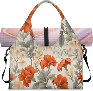Autumn Florals Waterproof Gym Bag for Men Women, Sports Duffel Bag with Shoe Compartment Yoga Mat Holder, Portable Large Travel Bag for Fitness, Camping, Weekend Trips