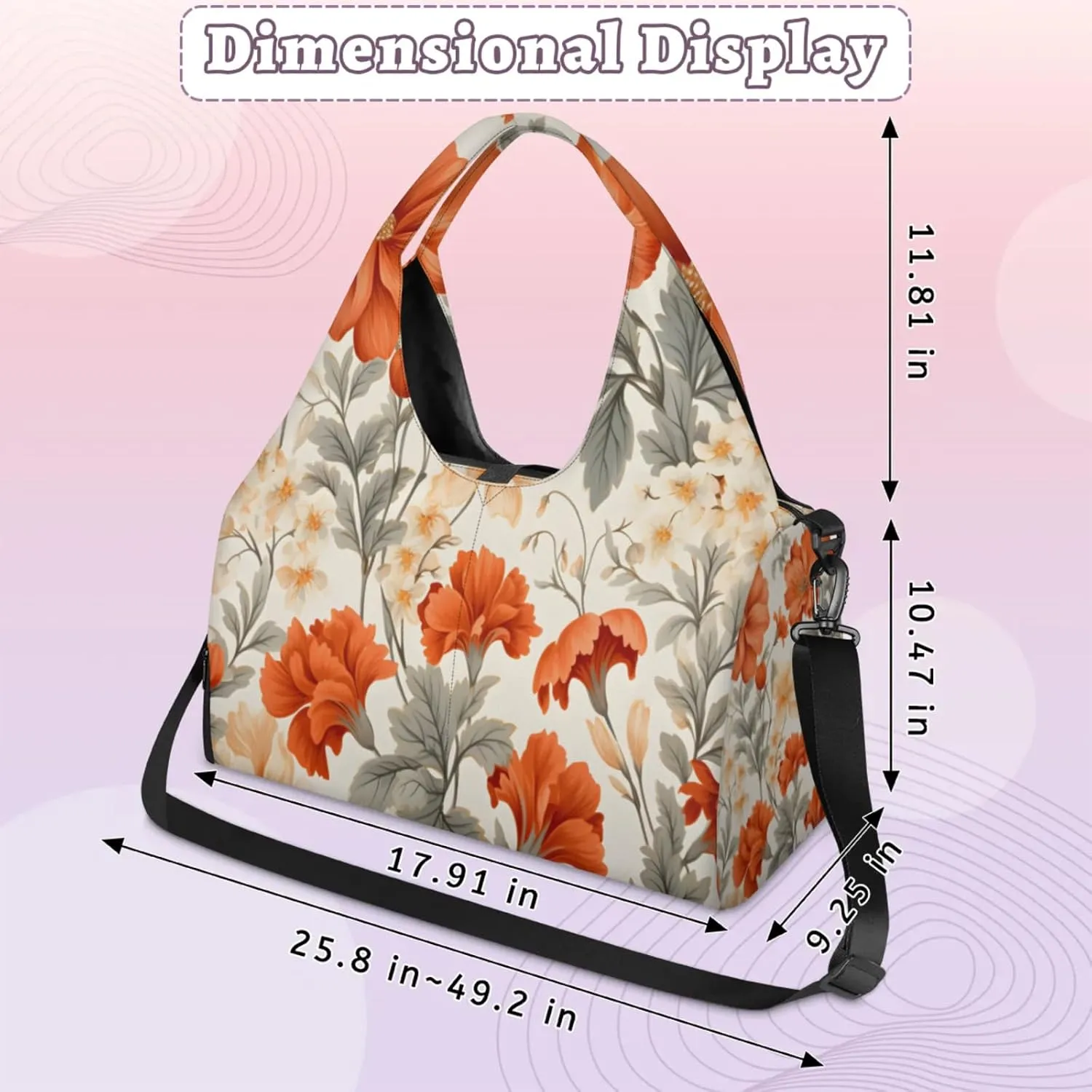 Autumn Florals Waterproof Gym Bag for Men Women, Sports Duffel Bag with Shoe Compartment Yoga Mat Holder, Portable Large Travel Bag for Fitness, Camping, Weekend Trips