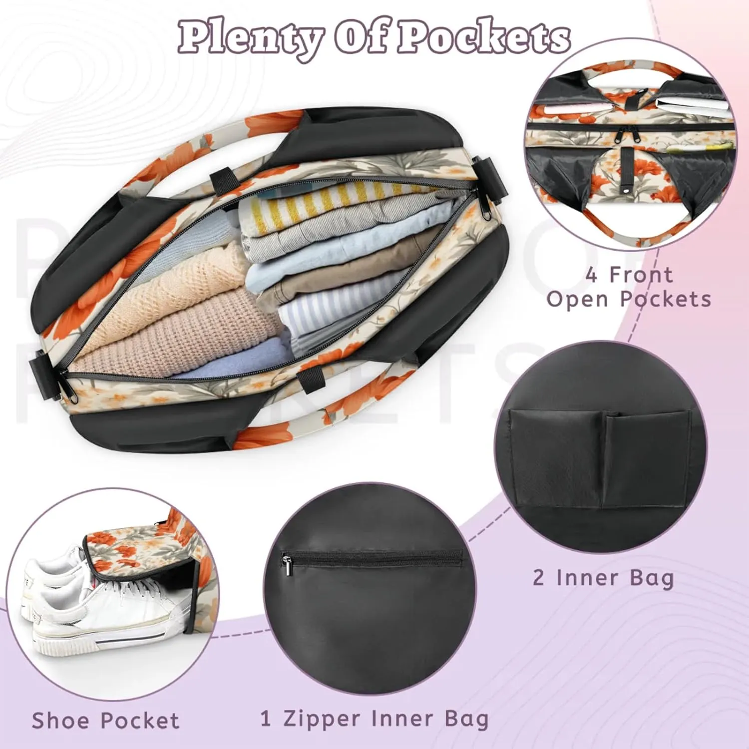 Autumn Florals Waterproof Gym Bag for Men Women, Sports Duffel Bag with Shoe Compartment Yoga Mat Holder, Portable Large Travel Bag for Fitness, Camping, Weekend Trips