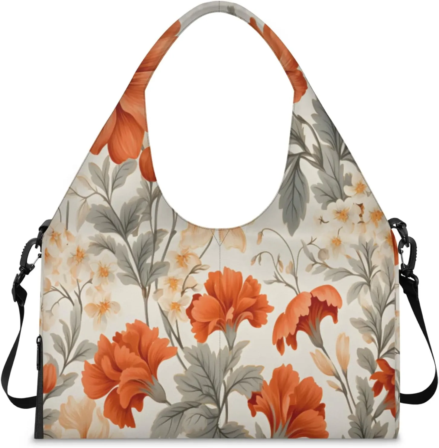 Autumn Florals Waterproof Gym Bag for Men Women, Sports Duffel Bag with Shoe Compartment Yoga Mat Holder, Portable Large Travel Bag for Fitness, Camping, Weekend Trips