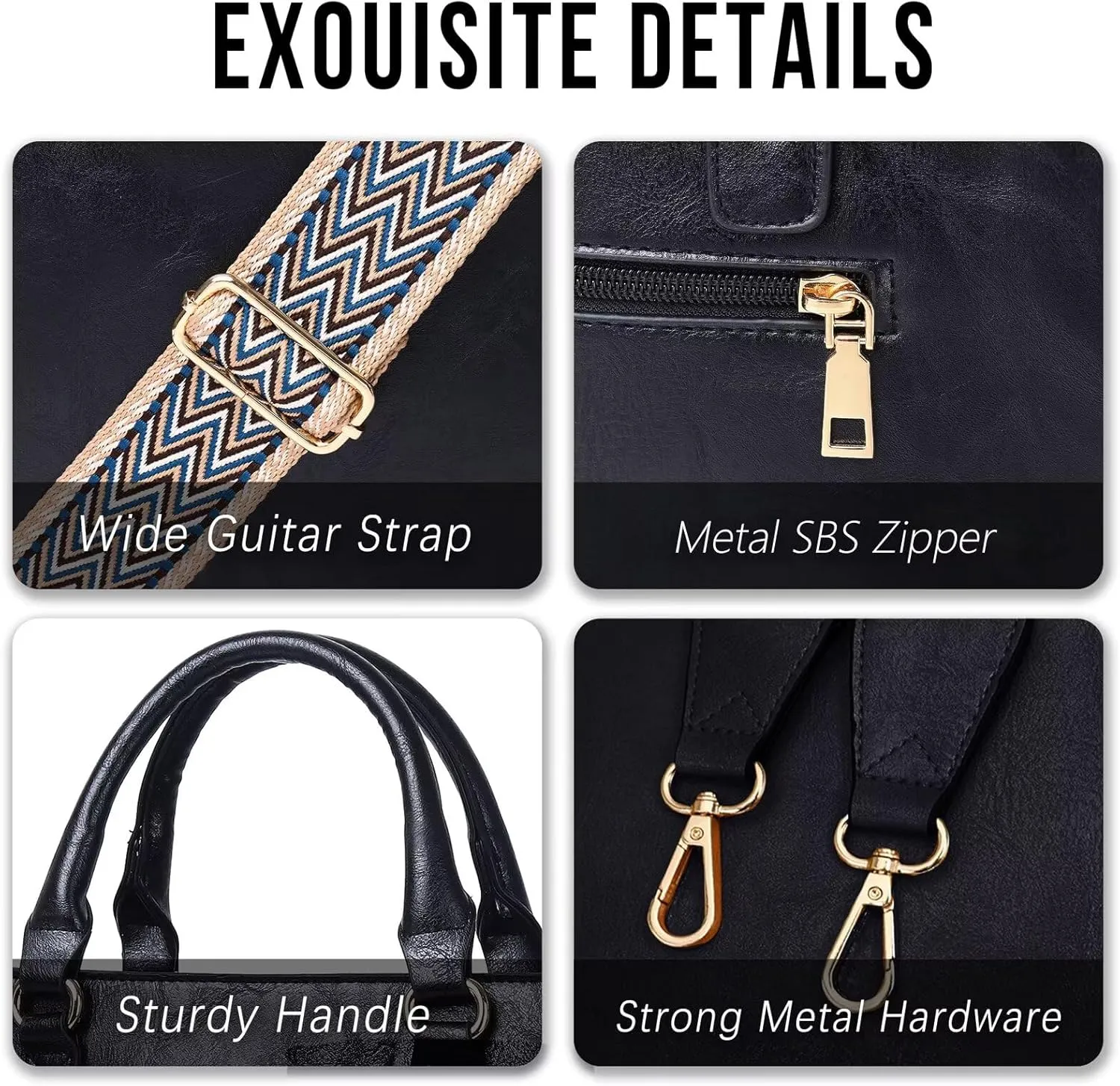 AUYOCO Vegan Leather Crossbody Bags for Women, Crossbody Purse with Guitar Strap Zipped Pockets Handbag Shoulder Bag