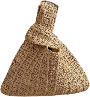 A.WAVE Handmade Straw Knot Bag for Women Summer Handbag Top Handdle Bag Small Cute Knot Wristlet bag Straw Bag