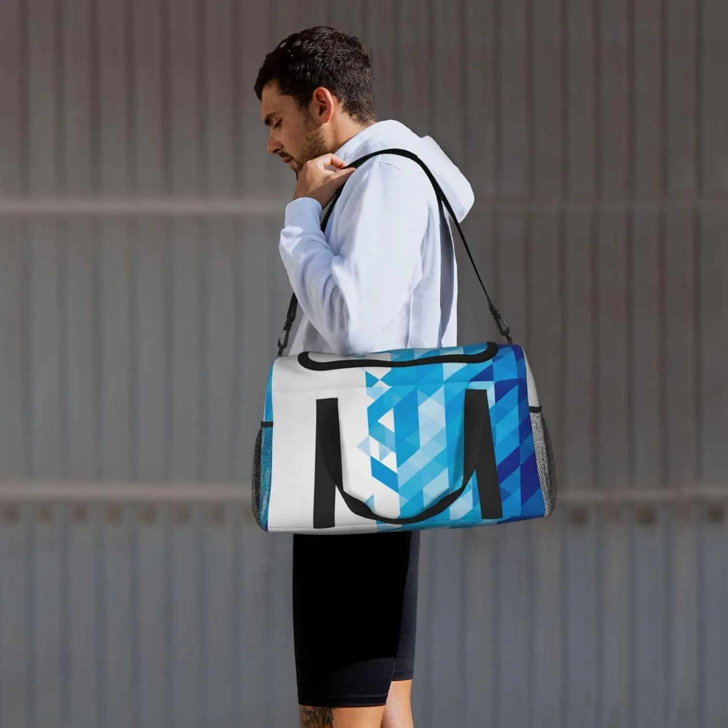 Azure Triangle On White Water Travel Duffel Bag Large Foldable Waterproof Overnight Bag For Beach Swim Bags Pool Sports Gym