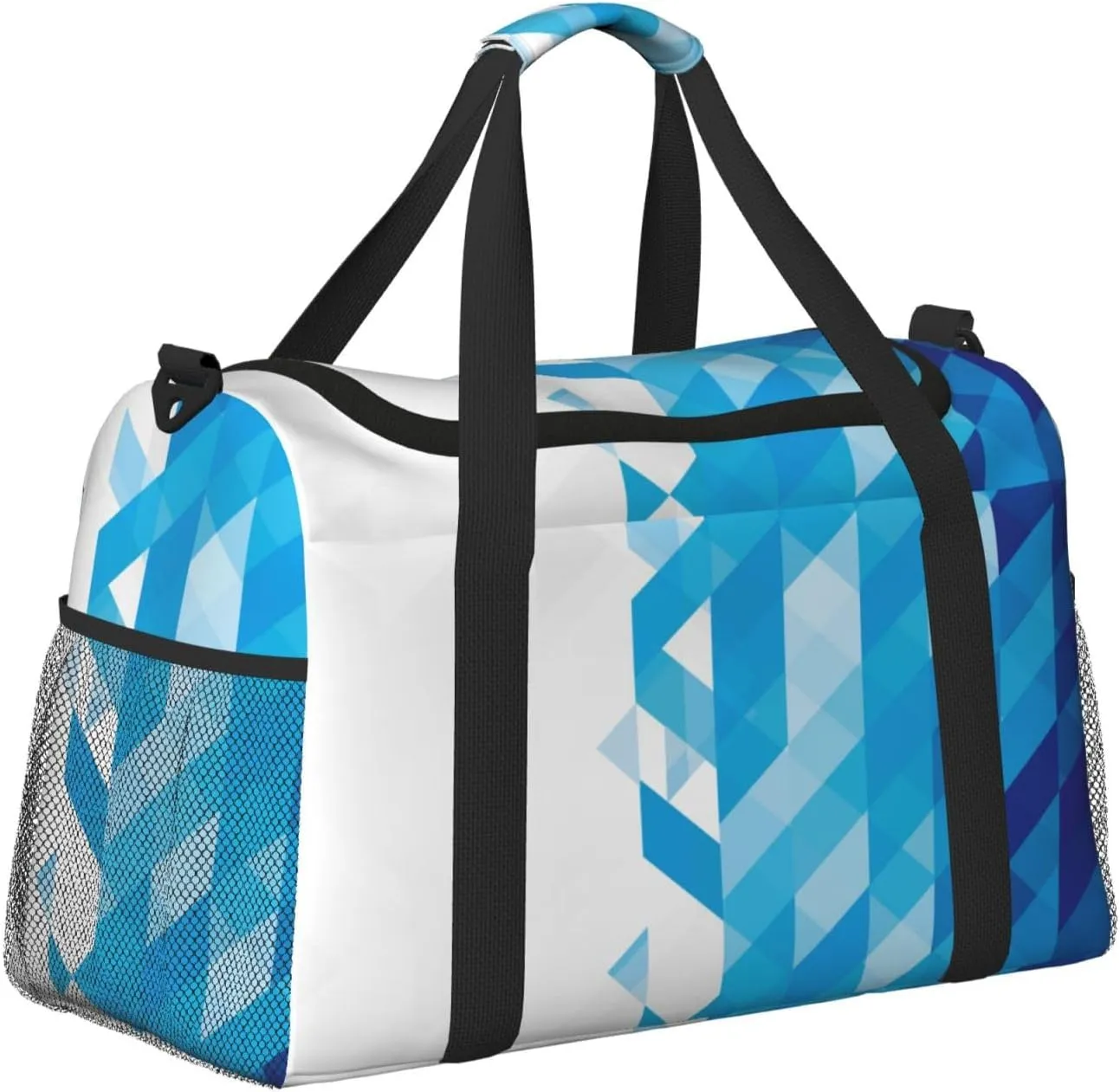 Azure Triangle On White Water Travel Duffel Bag Large Foldable Waterproof Overnight Bag For Beach Swim Bags Pool Sports Gym