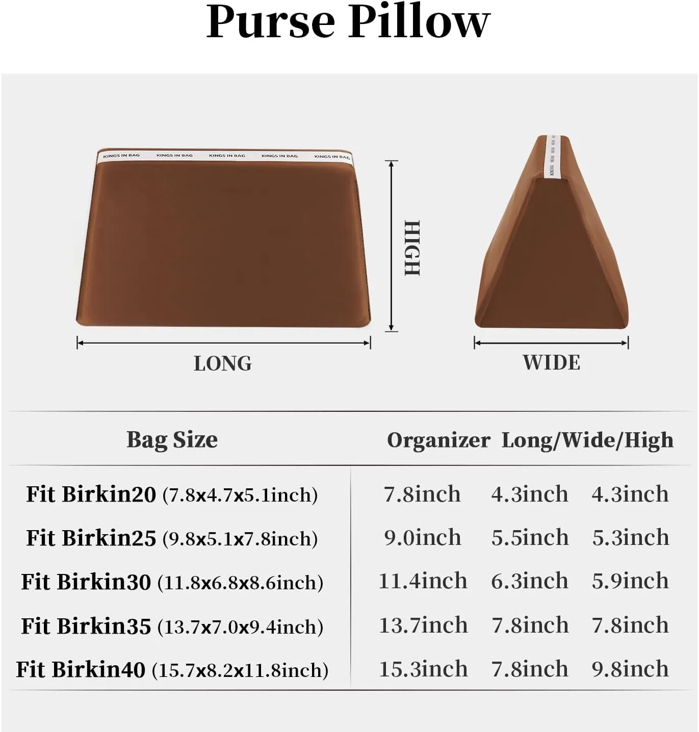 Bag Pillow for Birkin 25, Pillow Insert Compatible with Hermes Birkin Bags, Lightweight and Smooth Bag Shaper with Soft Memory Foam (Gold, BK25)