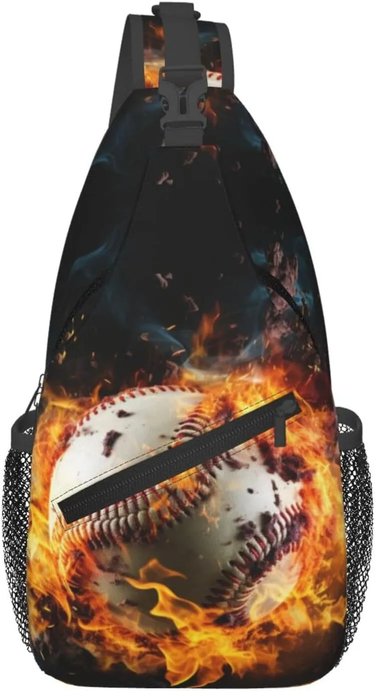Baseball Ball In Fires Flames Chest Bags Crossbody Sling Bag Shoulder Bag Travel Hiking Daypack For Men Women