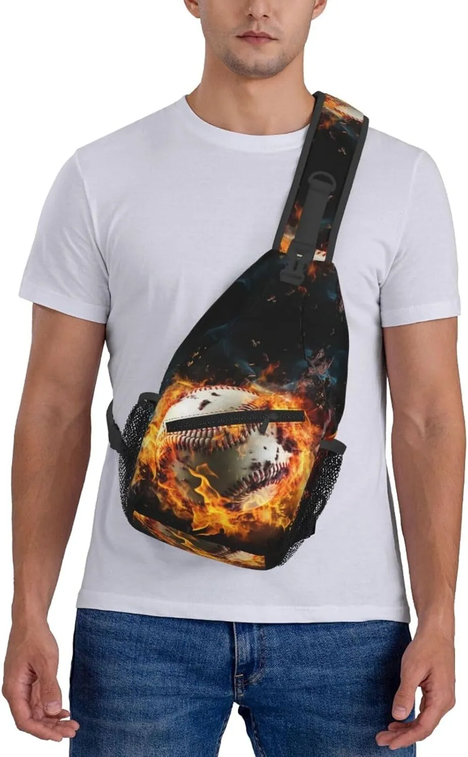 Baseball Ball In Fires Flames Chest Bags Crossbody Sling Bag Shoulder Bag Travel Hiking Daypack For Men Women