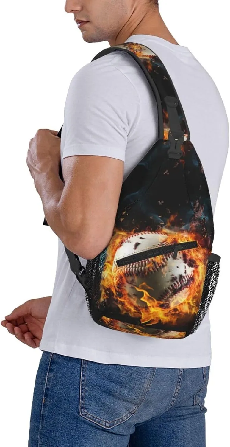 Baseball Ball In Fires Flames Chest Bags Crossbody Sling Bag Shoulder Bag Travel Hiking Daypack For Men Women