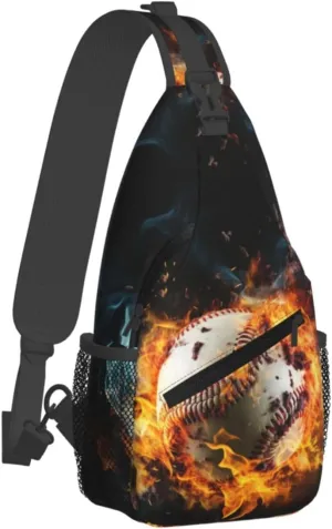 Baseball Ball In Fires Flames Chest Bags Crossbody Sling Bag Shoulder Bag Travel Hiking Daypack For Men Women