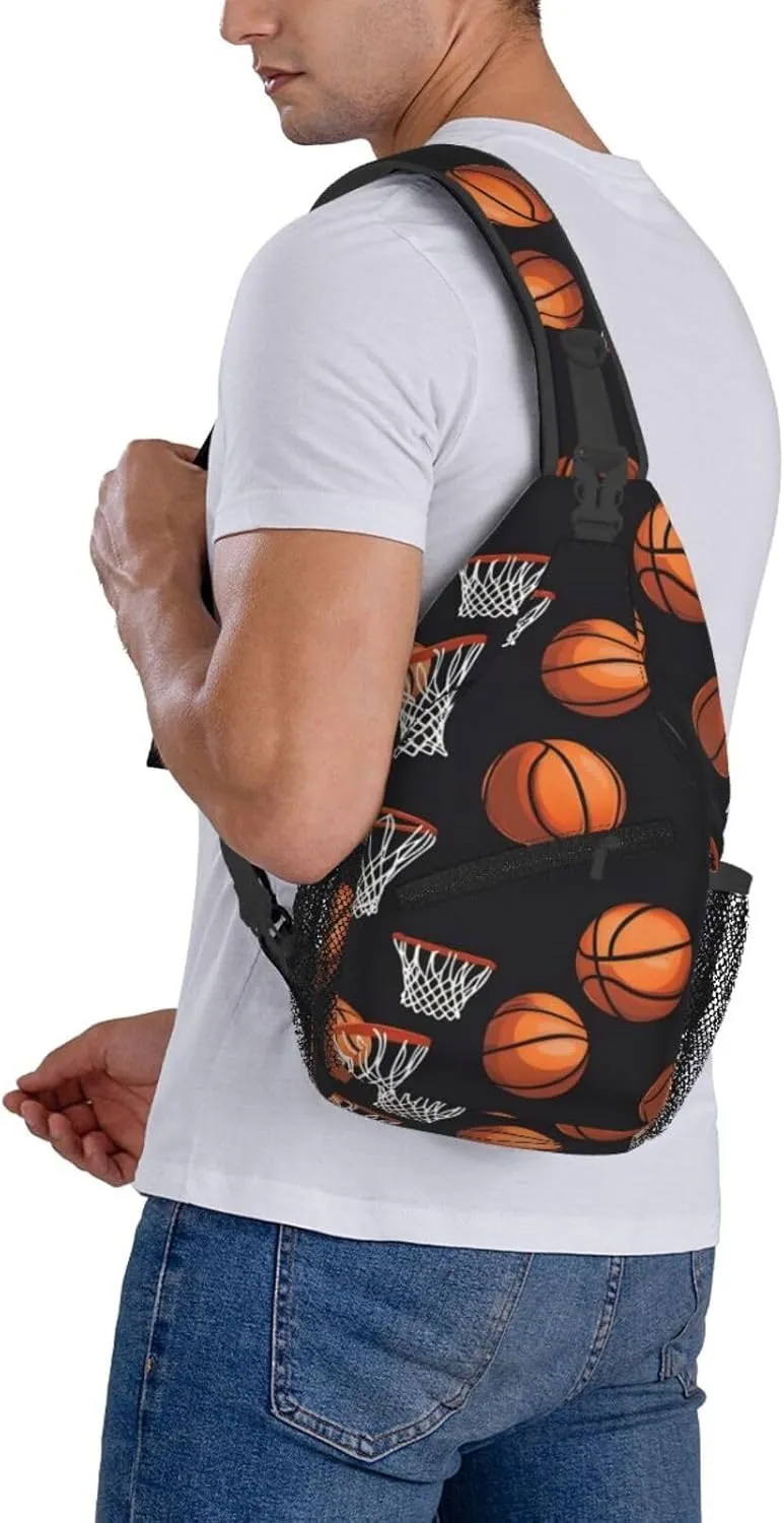 Basketball Hoop Basketball Net Chest Bags Crossbody Sling Bag Shoulder Bag Travel Hiking Daypack For Men Women