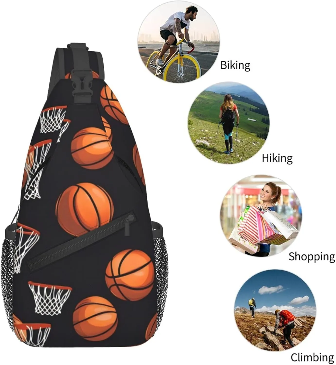 Basketball Hoop Basketball Net Chest Bags Crossbody Sling Bag Shoulder Bag Travel Hiking Daypack For Men Women