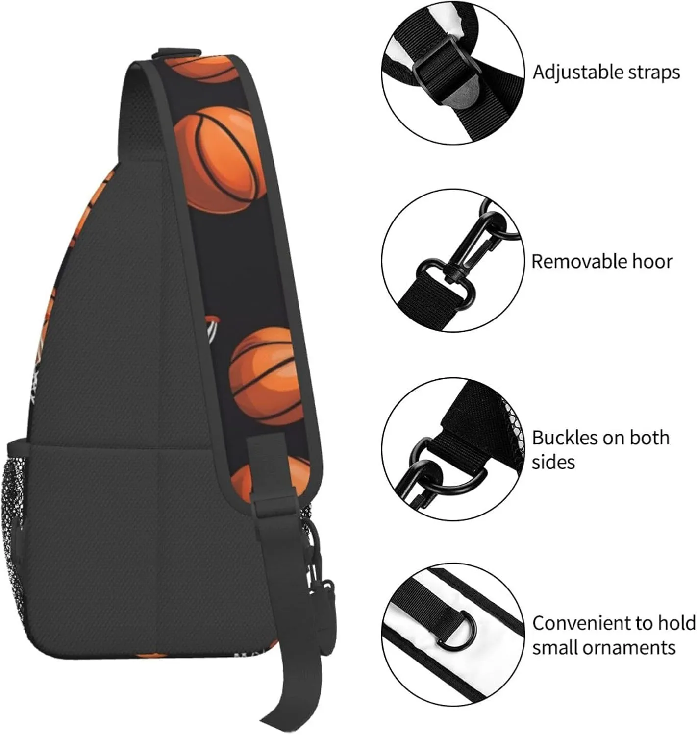 Basketball Hoop Basketball Net Chest Bags Crossbody Sling Bag Shoulder Bag Travel Hiking Daypack For Men Women